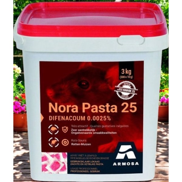 Nora Pasta 25 rats et souris - Appât entretiens 3KG (usage professionnel - Circuit ouvert)